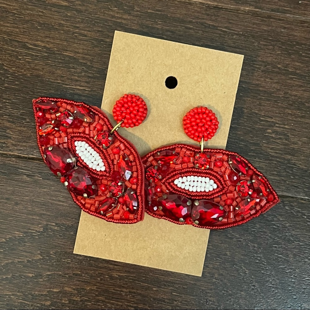 Red Rhinestone Lippy Earrings